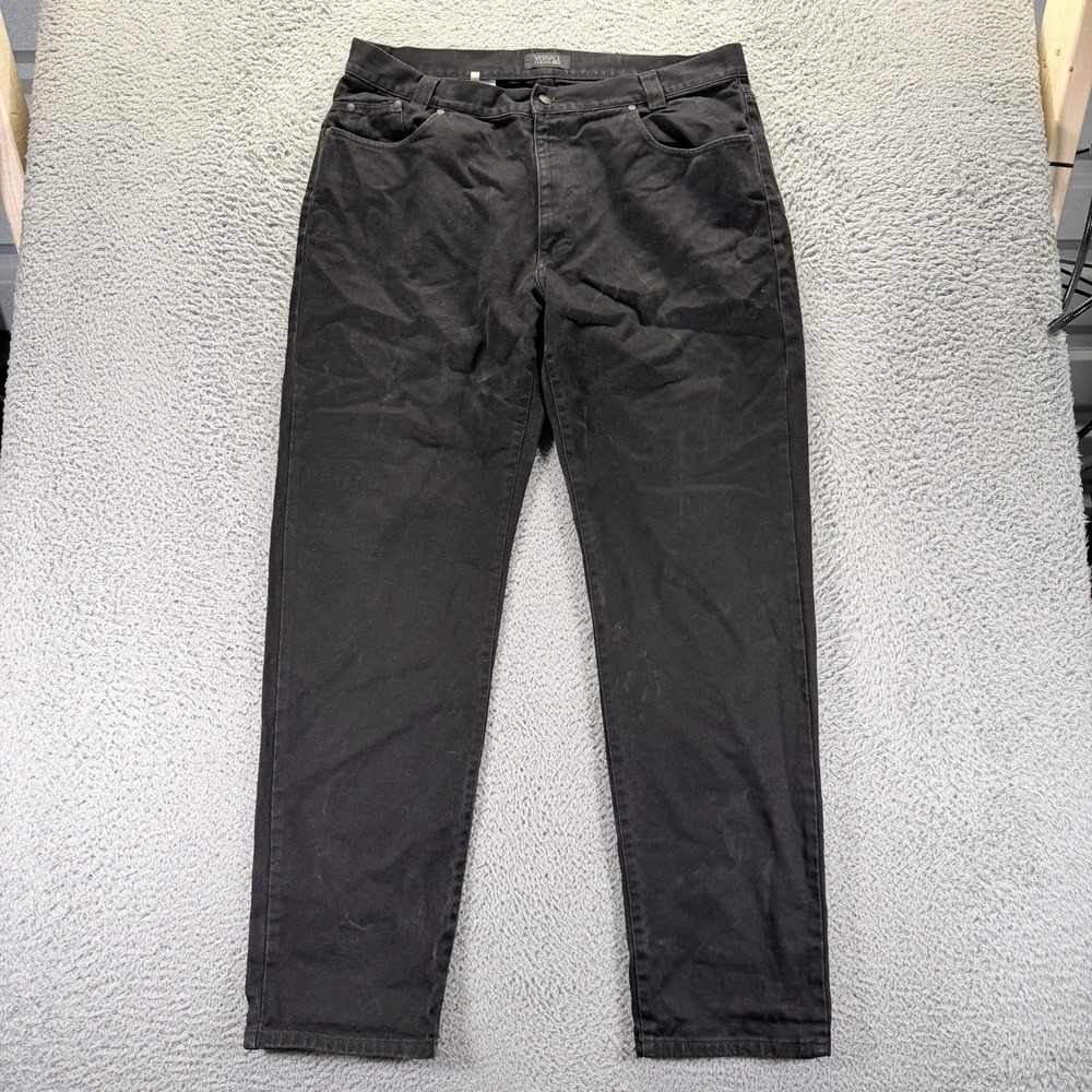 Vintage Versace Classic V2 Jeans Mens 40x35 Black Cotton Denim Straight Workwear